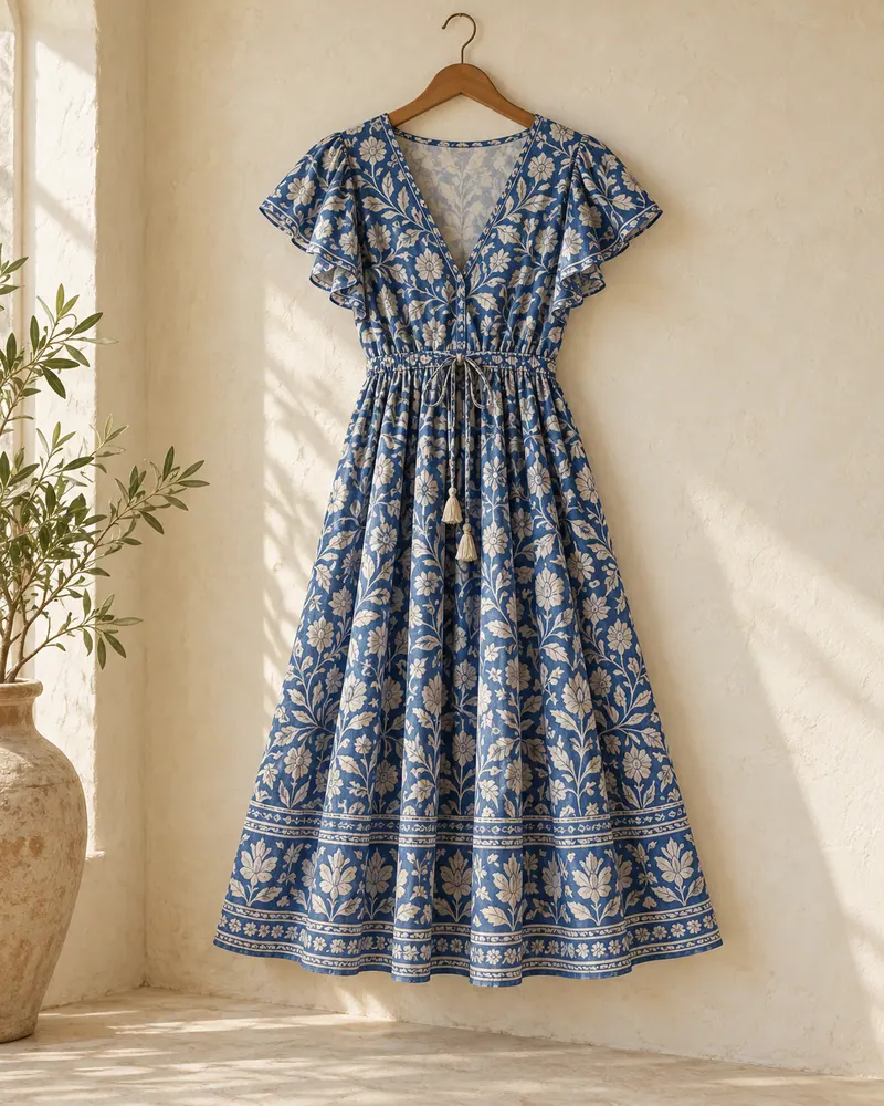 Indigo botanical summer dresses