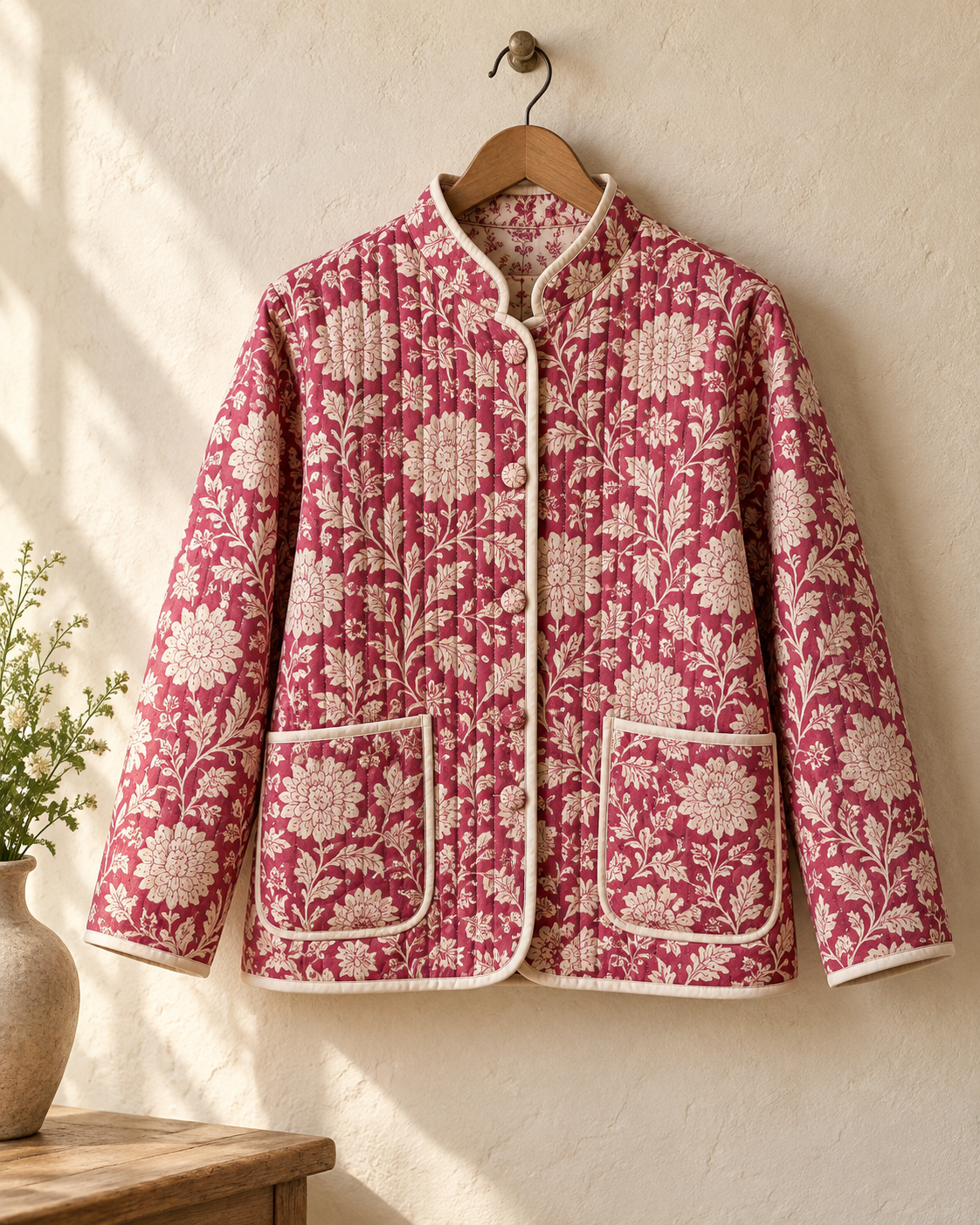 Raspberry floral quilted jackets
